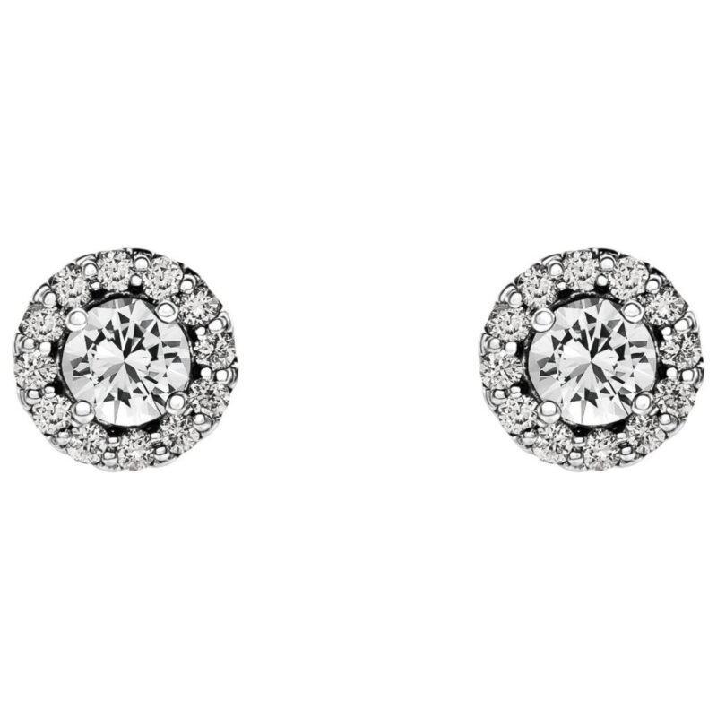Diamond Halo White Sapphire Stud Earrings 14K Gold