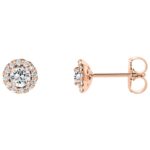 Diamond Halo White Sapphire Stud Earrings 14K Rose Gold