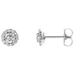 Diamond Halo White Sapphire Stud Earrings 14K White Gold