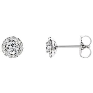 Diamond Halo White Sapphire Stud Earrings 14K White Gold