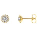 Diamond Halo White Sapphire Stud Earrings 14K Yellow Gold