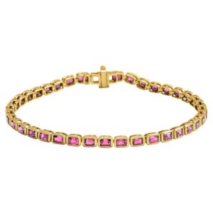 Emerald Cut Pink Tourmaline Tennis Bracelet 14K Gold