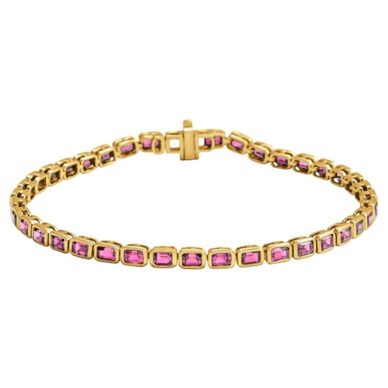 Emerald Cut Pink Tourmaline Tennis Bracelet 14K Gold
