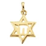 Gold Star of David Chai Pendant Necklace