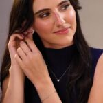 Model Wearing 14K Rose Gold Diamond Station Stackable Ring 18 CT