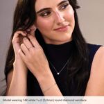 Model Wearing Solitaire 1 Carat Bezel Set Lab Diamond Necklace 14K Rose Gold