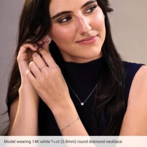 Model Wearing Solitaire 1 Carat Bezel Set Lab Diamond Necklace 14K Rose Gold