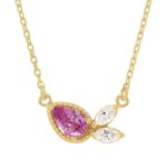 Natural Marquise Diamond and Pear Pink Sapphire Necklace 14K Gold