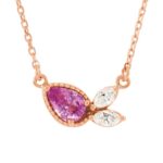 Natural Marquise Diamond and Pear Pink Sapphire Necklace 14K Rose Gold