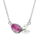 Natural Marquise Diamond and Pear Pink Sapphire Necklace 14K White Gold