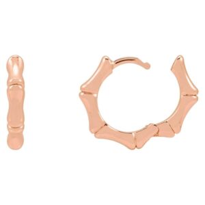 Real 14k Rose Gold Bamboo Hoop Earrings Hinged Back