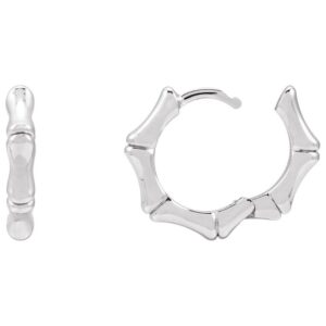 Real 14k White Gold Bamboo Hoop Earrings Hinged Back