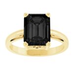 Solid 14K Yellow Gold Emerald Cut Black Onyx Solitaire Ring for Women
