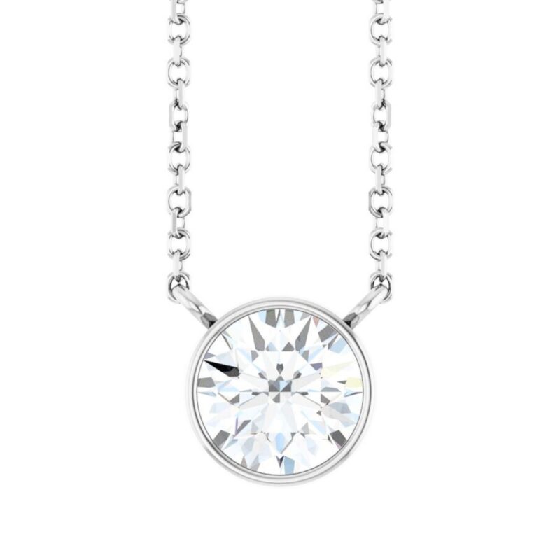 Solitaire 1 Carat Bezel Set Lab Diamond Necklace 14K White Gold