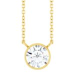 Solitaire 1 Carat Bezel Set Lab Diamond Necklace 14K Yellow Gold