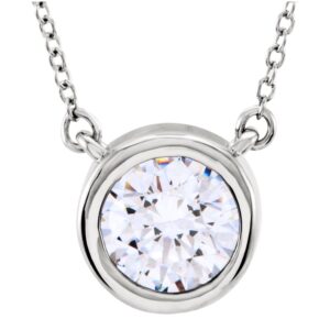 Sterling Silver Bezel Set Cubic Zirconia Solitaire Necklace