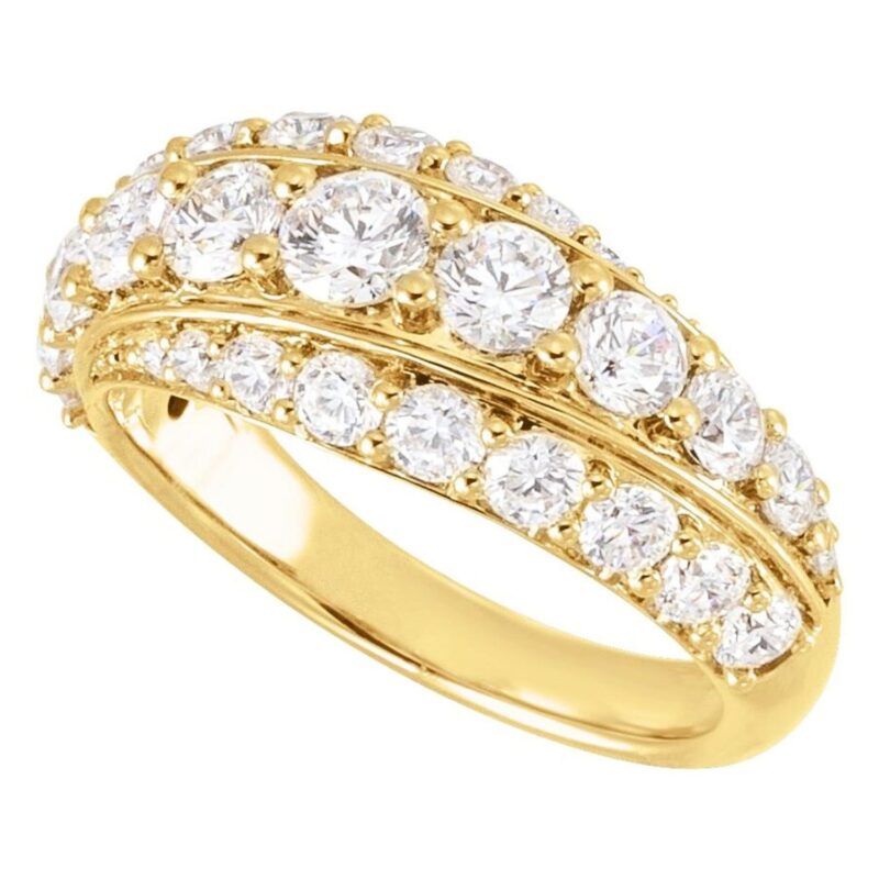 Three Row Graduated Floating Diamonds Ring 14K Yellow Gold