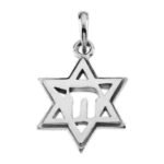 White Gold Star of David Chai Pendant Necklace