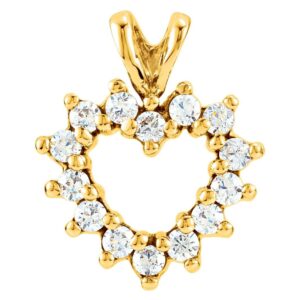 10k Gold Diamond Heart Pendant 15 CT 13.5 x 10 mm