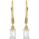 14K Gold Lab Grown Emerald Cut Diamond Dangle Leverback Earrings 3 4 CT
