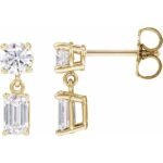 14K Gold Two Stone Emerald Cut Lab Grown Diamond Dangle Earrings 1 58 CT TW