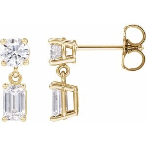 14K Gold Two Stone Emerald Cut Lab Grown Diamond Dangle Earrings 1 58 CT TW