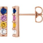 14K Rose Gold Multi-Gemstone Bar Drop Stud Earrings