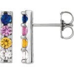 14K White Gold Multi-Gemstone Bar Drop Stud Earrings