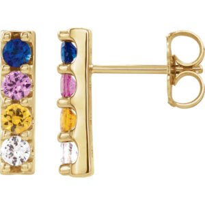 14K Yellow Gold Multi-Gemstone Bar Drop Stud Earrings