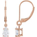 14K rose Gold 1 carat Lab Diamond Teardrop Dangle Leverback Earrings