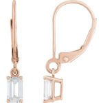 14K rose Gold Lab Grown Emerald Cut Diamond Dangle Leverback Earrings 3 4 CT