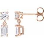 14K rose Gold Two Stone Emerald Cut Lab Grown Diamond Dangle Earrings 1 58 CT TW