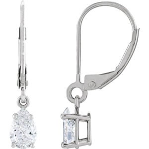 14K white Gold 1 carat Lab Diamond Teardrop Dangle Leverback Earrings (1)