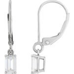 14K white Gold Lab Grown Emerald Cut Diamond Dangle Leverback Earrings 3 4 CT