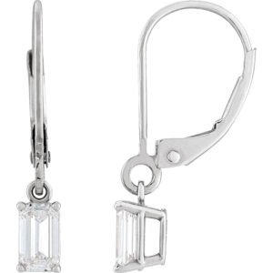 14K white Gold Lab Grown Emerald Cut Diamond Dangle Leverback Earrings 3 4 CT