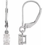 14K white Gold Oval Lab-Grown Diamond Dangle Leverback Earrings 3 4 CT