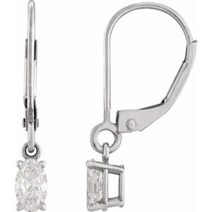 14K white Gold Oval Lab-Grown Diamond Dangle Leverback Earrings 3 4 CT