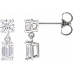 14K white Gold Two Stone Emerald Cut Lab Grown Diamond Dangle Earrings 1 58 CT TW