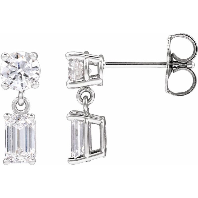 14K white Gold Two Stone Emerald Cut Lab Grown Diamond Dangle Earrings 1 58 CT TW