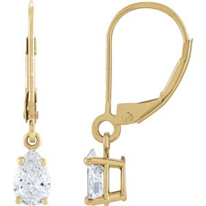 14K yellow Gold 1 carat Lab Diamond Teardrop Dangle Leverback Earrings