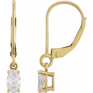 14K yellow Gold Oval Lab-Grown Diamond Dangle Leverback Earrings 3 4 CT