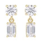 14K yellow Gold Two Stone Emerald Cut Lab Grown Diamond Dangle Earrings 1 58 CT TW
