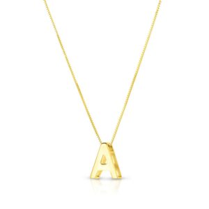 14K Yellow Gold Block Letter Initial A Necklace