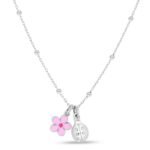 Pink Enamel Flower Ladybug Charm Necklace Sterling Silver
