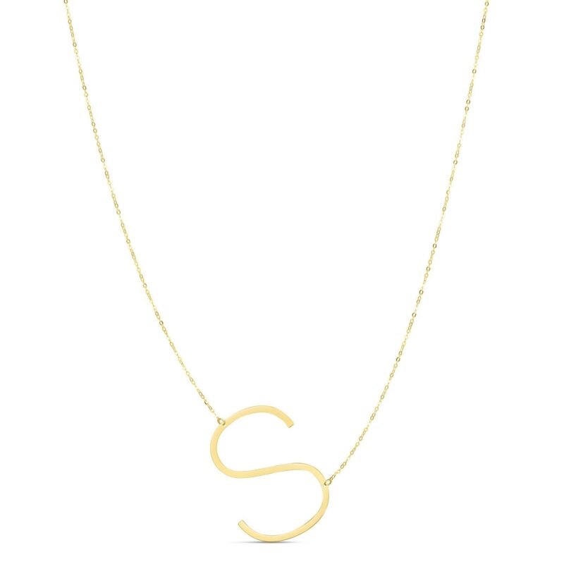 14K Yellow Gold Large Initial S Necklace