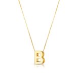 14K Yellow Gold Block Letter Initial B Necklace