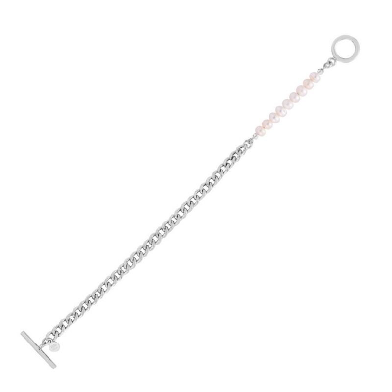 Sterling Silver Curb Chain Pearl Toggle Bracelet