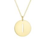 Real 14K Yellow Gold Disc Initial I Pendant Necklace