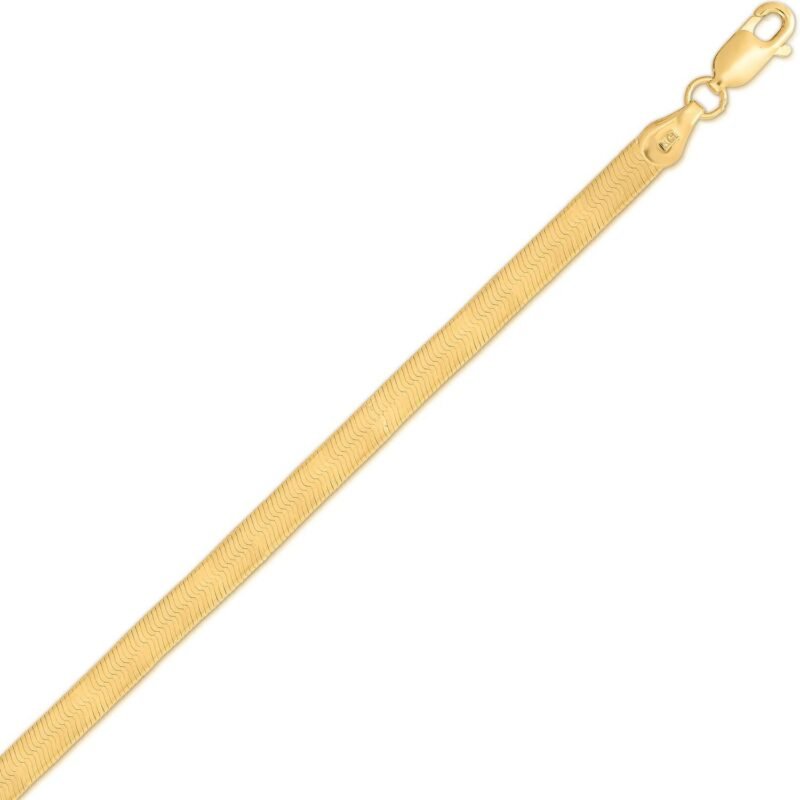 Yellow Gold Plated Sterling Silver Imperial Herringbone Chain Necklace 3.4mm