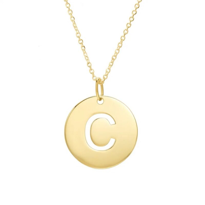 14K Yellow Gold Disc Initial C Pendant Necklace